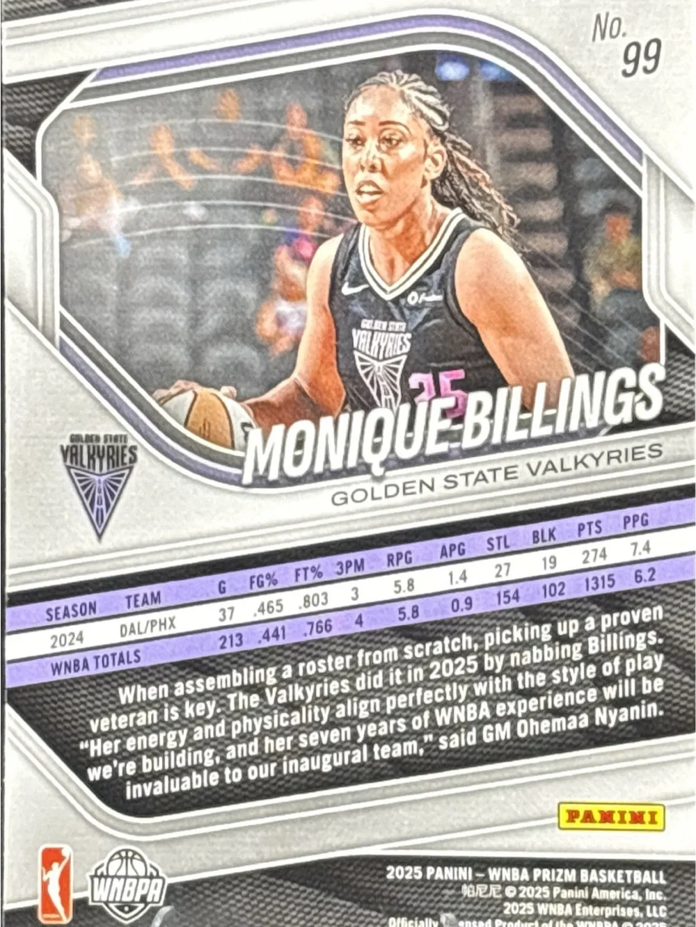 Panini Prizm Monique Billings Golden State Valkyries Basketball Card